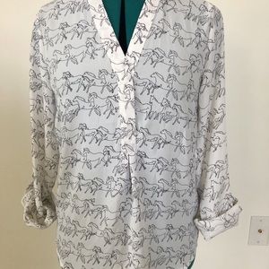 The Limited White Blouse with horse line drawings